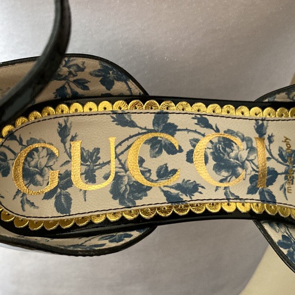 Gucci Daisy Black Patent Leather Ankle Strap Heels Size 39 - Picture 11 of 14